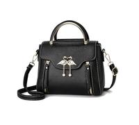 NICOLE & DORIS Small Top Handle Handbags for Women Crossbody Bag Flap Over Handbag Shoulder Bags PU Leather Girls Messenger Bags Satchel Bag Black