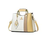 NICOLE & DORIS Small White With Yellow Handbag for Women Girls Ladies, Vibrant Decorative Satchel Crossbody Top Handle Shoulder Bag with Pendant, PU Leather, 26cm*12cm*19cm