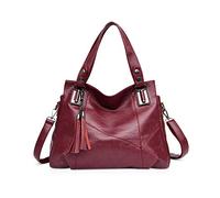 NICOLE & DORIS Soft PU Leather Handbag for Womens Hobo Bag Long Strap Shoulder Bag Ladies Tote Bag Large Crossbody Bags with Tassel Red