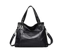 NICOLE & DORIS Soft PU Leather Handbag for Womens Hobo Bag Long Strap Shoulder Bag Ladies Tote Bag Large Crossbody Bags with Tassel Black
