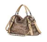 NICOLE & DORIS Soft Tote Bags for Women Faux Fur Handbag Plush Fluffy Shoulder Bag Lightweight Top Handle Shopping Bag Ladies Crossbody Bags Furry Bag Brown