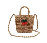 NICOLE & DORIS Straw Handbags Crossbody Bags for Women Summer Beach Bag Mini Rattan Bag Girls Messenger Bag Phone Bags Cute Clutch Bag Bucket Bag Brown+Cherry