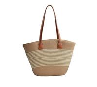 NICOLE & DORIS Straw Handbags for Women Summer Beach Bag Large Tote Bag with Zip Shopping Bag Shoulder Bag Basket Bag for Holiday Travel and Daily Beige Stripe