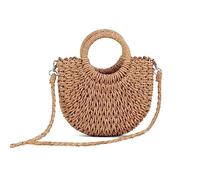 NICOLE & DORIS Straw Handbags for Women Summer Beach Bag Straw Crossbody Bag Top Handle Bag Rattan Straw Bag Round Woven Handbag Purse Bag Brown