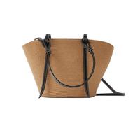 NICOLE & DORIS Straw Tote Bag For Women Summer Beach Bag Handbag with PU Leather Handles, Retro Handmade Boho Casual Woven Travel Holiday Shoulder Bags Khaki