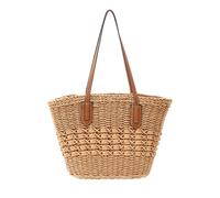 NICOLE & DORIS Straw Tote Bag for Women Summer Handbags Large Beach Bag with Zip Shopping Bag Lightweight Shoulder Bag for Holiday Travel Vacation Khaki