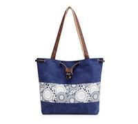 NICOLE & DORIS Student Canvas Handbag Women Bucket Bag Retro Tote Bag Drawstring Shoulder Bag Ladies Hobo Bag Top Handle Satchels Casual Beach Bag Navy Blue