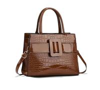 NICOLE & DORIS Stylish Handbags for Women Elegant Top Handle Bag Patent Leather Ladies Work Bag Shoulder Bags Crossbody Bag Multi Pocket Handbag with Clasp Brown
