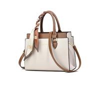 NICOLE & DORIS Stylish Handbags for Women Elegant Tote Handbag Patchwork Shoulder Bag PU Leather Crossbody Bag Top Handle Bags with Ribbon Beige and Khaki