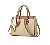 NICOLE & DORIS Stylish Handbags for Women Elegant Tote Handbag Patchwork Shoulder Bag PU Leather Crossbody Bag Top Handle Bags with Ribbon Khaki