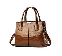 NICOLE & DORIS Top Handle Bags for Women Handbag Fashion Shoulder Bag PU Leather Patent Bag Exquisite Tote Bag for Casual Work Shopping Khaki