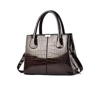 NICOLE & DORIS Top Handle Bags for Women Handbag Fashion Shoulder Bag PU Leather Patent Bag Exquisite Tote Bag for Casual Work Shopping Brown