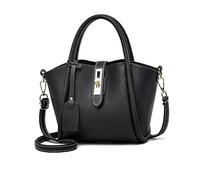 NICOLE & DORIS Top Handle Bags,Women Bucket Bag with Trendy Twist Lock Small Satchel Purse PU Leather Vintage Portable with Adjustable Strap Black