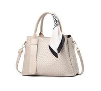NICOLE & DORIS Top Handle Handbags for Women Elegant Shoulder Bag Multi Pocket Tote PU Leather Cross body Bag with Ribbon White