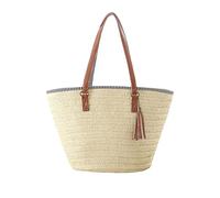 NICOLE & DORIS Tote Bags for Women,Large Straw Shoulder Bag with Zipper | Retro Bohemian Summer Handmade Shoulder Bag,Ladies Handbag for Travel,Work and Shopping