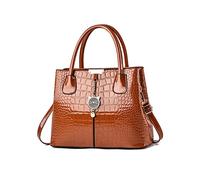 NICOLE & DORIS Tote Bags for Women Top Handle Elegant Handbag Shoulder Bag PU Leather Patent Bag Ladies Work Bag Crossbody Satchel Bag with Cute Pendant Brown, L