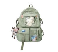 NICOLE & DORIS Woman Backpack Cute Rucksack for Girls Student Lightweight Casual Daypack Aesthetic Travel Backpack Kawaii School Bags with Lovely Plush Doll Green