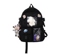 NICOLE & DORIS Woman Backpack Cute Rucksack for Girls Student Lightweight Casual Daypack Aesthetic Travel Backpack Kawaii School Bags with Lovely Plush Doll Black