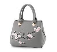 NICOLE&DORIS Woman Floral Pattern Crossbody Soft Tote Commuter PU Leather Handbag, Gray, M