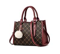 NICOLE & DORIS Womans Handbags Designer Top Handle Bags Printed Shoulder Bag PU Leather Satchel Crossbody Bag Ladies Medium Tote Bag with Plush Ball Burgundy