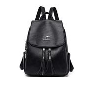 NICOLE & DORIS Women Backpacks Casual Daypacks PU Leather Anti-Theft Backpack Ladies Flap Rucksack Lightweight School Bags Waterproof Back Pack with Tassel Black