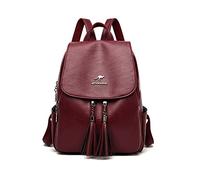 NICOLE & DORIS Women Backpacks Casual Daypacks PU Leather Anti-Theft Backpack Ladies Flap Rucksack Lightweight School Bags Waterproof Back Pack with Tassel Burgundy