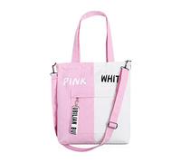 NICOLE & DORIS Women Canvas/Corduroy Tote Bag Large Shopping Handbag Shoulder Cross Body A4 Laptop Bag for Girls School Casual Chic Bags Pink-White