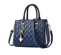 NICOLE & DORIS Women Designer Handbags Fashion Top Handle Bag Ladies Printed Handbag Shoulder Bag PU Leather Crossbody Bag Medium Hand Bags with Pendant Blue