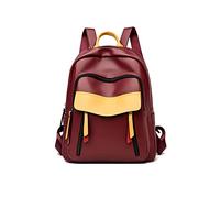 NICOLE & DORIS Women Fashion Backpack Large Capacity Leather Backpack Color Block Schoolbag Casual Daypack 13.3 inch Laptop Rucksack Shopping Travel Business Wine Red