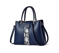 NICOLE & DORIS Women Fashion Handbag Designer Shoulder Bag Ladies Print Top Handle Bag PU Leather Tote Crossbody Bag with Three Compartments Navy Blue