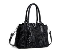 NICOLE & DORIS Women Handbag Medium Tote Bag Top Handle Handbags with 3 Compartments Printed Shoulder Bag PU Leather Ladies Work Bag Crossbody Bag Black