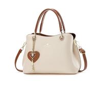 NICOLE & DORIS Women Handbag Simple Shoulder Bags Multi Pocket Tote Bag Elegant Top Handle Bags PU Leather Crossbody Bag with Heart Shaped Pendant Beige