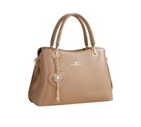 NICOLE & DORIS Women Handbag Simple Shoulder Bags Multi Pocket Tote Bag Elegant Top Handle Bags PU Leather Crossbody Bag with Heart Shaped Pendant Khaki