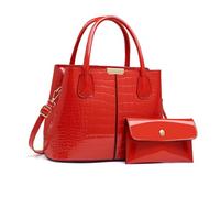 NICOLE & DORIS Women Handbags 2 Pcs Top Handle Bag Crocodile Handbag and Purse Set Patent Leather Tote Bag Shoulder Bags Crossbody Bag for Work Travel Shopping Red