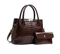 NICOLE & DORIS Women Handbags 2 Pcs Top Handle Bag Crocodile Handbag and Purse Set Patent Leather Tote Bag Shoulder Bags Crossbody Bag for Work Travel Shopping Coffee