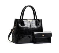 NICOLE & DORIS Women Handbags 2 Pcs Top Handle Bag Crocodile Handbag and Purse Set Patent Leather Tote Bag Shoulder Bags Crossbody Bag for Work Travel Shopping Black