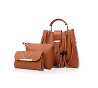 NICOLE&DORIS Women Handbags 3 Pcs Bags for Ladies Chain Bag Totes Top-Handles Shoulder Bags Brown