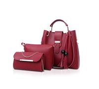 NICOLE&DORIS Women Handbags 3 Pcs Bags for Ladies Chain Bag Totes Top-Handles Shoulder Bags red