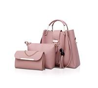 NICOLE&DORIS Women Handbags 3 Pcs Set Bucket Shoulder Bags Travel Cosmetics Bag Pink