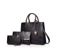 NICOLE&DORIS Women Handbags 3 Pieces Leather Handbag for Ladies Leather Totes + Crossbody+Wristlet Black