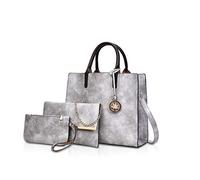 NICOLE&DORIS Women Handbags 3 Pieces Leather Handbag for Ladies Leather Totes + Crossbody+Wristlet Gray