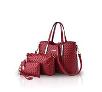 NICOLE&DORIS Women Handbags 3pcs Handbags Crossbody Shoulder Bag Tote Bag for Women PU Leather Wine red