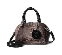 NICOLE&DORIS Women Handbags Crocodile Pattern Handbag Retro Shoulder Bags Two Zippers Crossbody Bag for Ladies PU Leather Bag with Petal Pendant Khaki