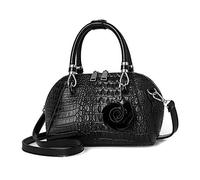 NICOLE&DORIS Women Handbags Crocodile Pattern Handbag Retro Shoulder Bags Two Zippers Crossbody Bag for Ladies PU Leather Bag with Petal Pendant Black