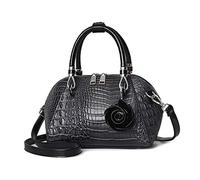 NICOLE&DORIS Women Handbags Crocodile Pattern Handbag Retro Shoulder Bags Two Zippers Crossbody Bag for Ladies PU Leather Bag with Petal Pendant Dark Gray