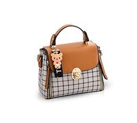 NICOLE&DORIS Women Handbags Cute Crossbody Bag for Girls Lattice Shoulder Bags PU Leather Messenger Bag Top-Handle Bag with Flap Brown