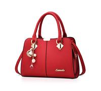 NICOLE&DORIS Women Handbags Designer Top Handle Shoulder Bags Tote Crossbody Bag for Ladies PU Leather Bag Crystal Metal Tassels Red
