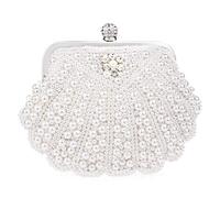 NICOLE & DORIS Women Handbags Diamond Round Clutch Pearl Bag Small Purse Cross Body Shoulder Bag Wedding Party Evening Chain Bag White L