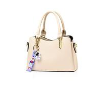 NICOLE & DORIS Women Handbags Fashion Top Handle Bags Small Shoulder Bags 3 Compartment Handbag PU Leather Crossbody Bag with Cute Pendant Creamy-white