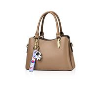 NICOLE & DORIS Women Handbags Fashion Top Handle Bags Small Shoulder Bags 3 Compartment Handbag PU Leather Crossbody Bag with Cute Pendant Khaki